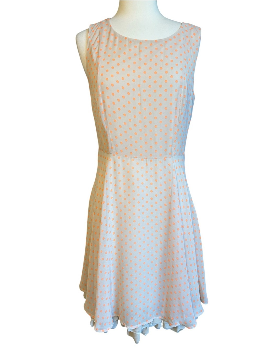 Deby Debo Neon Orange polka dot dress fit-and-flare tiered ruffled hem size M